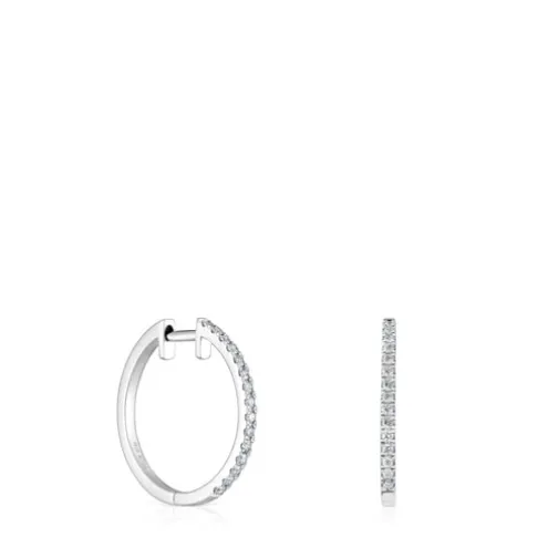 Brincos argola curtos em ouro branco com diamantes de 14,5 mm Les Classiques