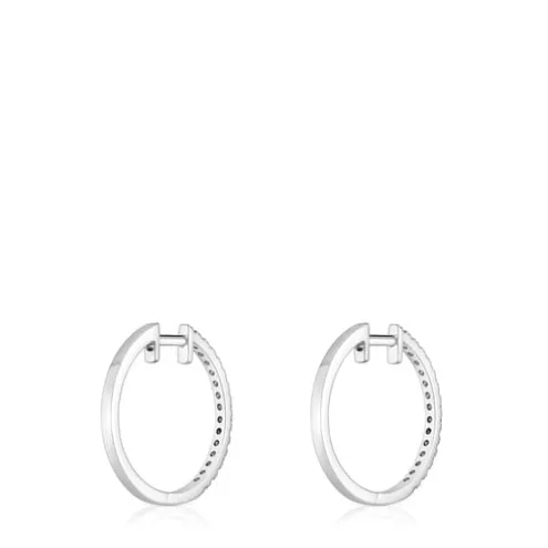 Brincos argola curtos em ouro branco com diamantes de 14,5 mm Les Classiques