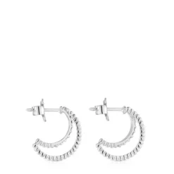 Brincos argola dupla curtos em ouro branco com diamantes Les Classiques