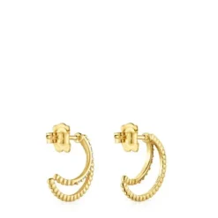 Brincos argola dupla curtos em ouro com diamantes Les Classiques
