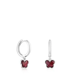 Brincos argola em prata e rodolita borboleta Bold Motif