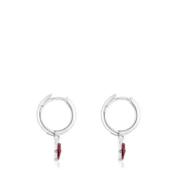 Brincos argola em prata e rodolita borboleta Bold Motif