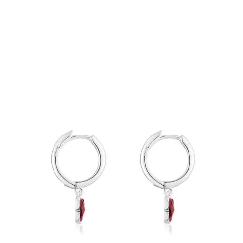 Brincos argola em prata e rodolita borboleta Bold Motif