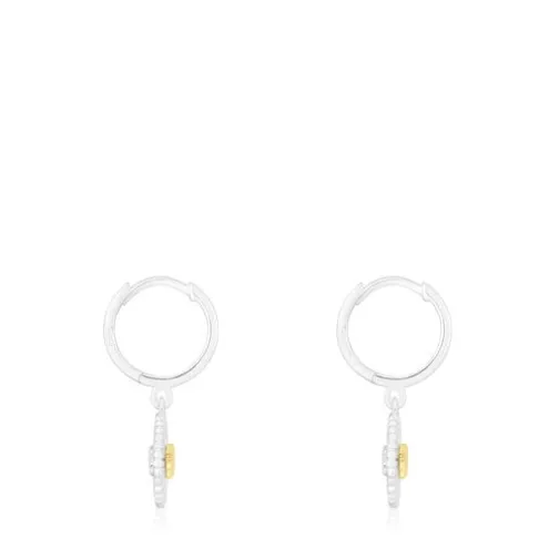 Brincos argola em prata e prata vermeil urso Iris Motif