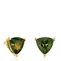 Brincos banhados a ouro de 18 K sobre prata e espinélio verde criado em laboratório TOUS Color LGG