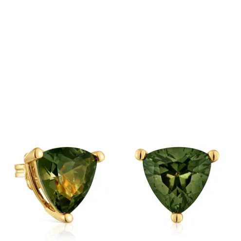 Brincos banhados a ouro de 18 K sobre prata e espinélio verde criado em laboratório TOUS Color LGG