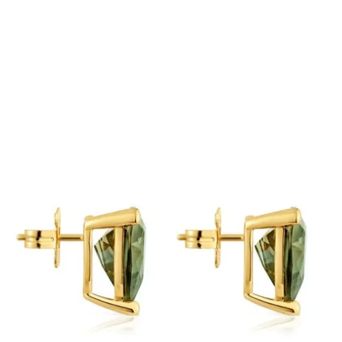 Brincos banhados a ouro de 18 K sobre prata e espinélio verde criado em laboratório TOUS Color LGG