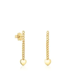 Brincos compridos coração banhados a ouro de 18 K sobre prata Bold Motif