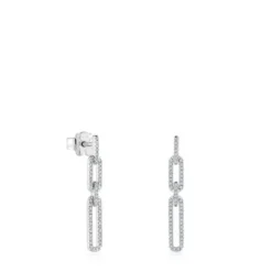 Brincos compridos ovais em ouro branco com diamantes Les Classiques