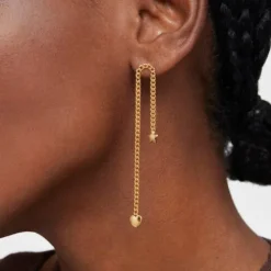 Brincos curto/comprido banhados a ouro de 18 K sobre prata Bold Motif