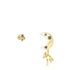 Brincos curto/comprido Teddy Bear Stars lua em Prata vermeil e Pedras preciosas
