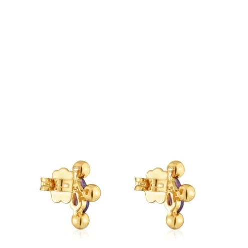 Brincos curtos banhados a ouro 18 K sobre prata e ametista Sugar Party
