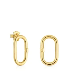 Brincos curtos banhados a ouro de 18 K sobre prata Hold Oval