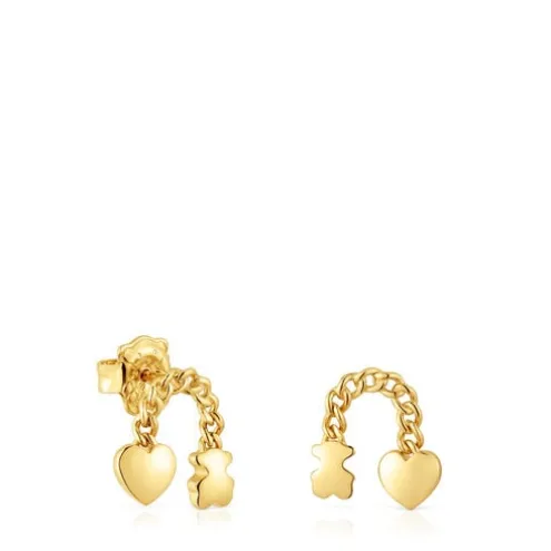 Brincos curtos banhados a ouro de 18 K sobre prata e motivos Bold Motif