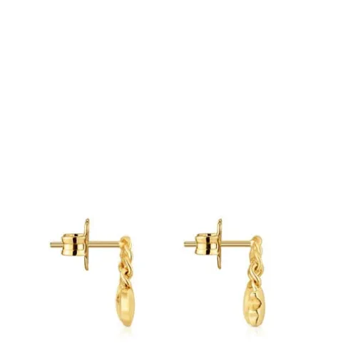 Brincos curtos banhados a ouro de 18 K sobre prata e motivos Bold Motif