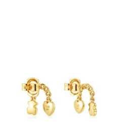 Brincos curtos banhados a ouro de 18 K sobre prata e motivos Bold Motif