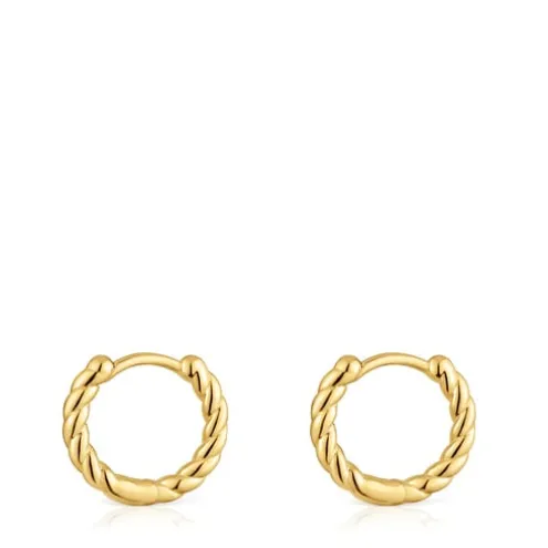 Brincos curtos de argola entrançada banhados a ouro 18 K sobre prata 10 mm Basics