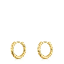 Brincos curtos de argola entrançada banhados a ouro 18 K sobre prata 10 mm Basics