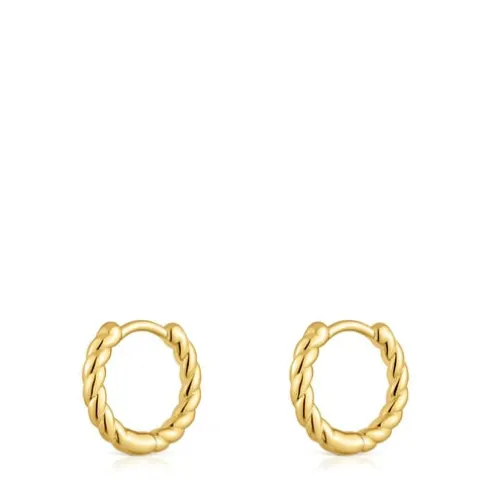 Brincos curtos de argola entrançada banhados a ouro 18 K sobre prata 10 mm Basics