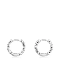 Brincos curtos de argola entrançada em prata 10 mm Basics