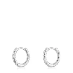 Brincos curtos de argola entrançada em prata 10 mm Basics