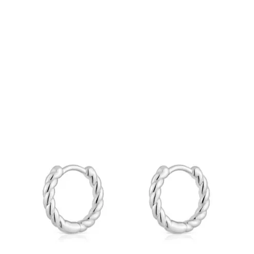 Brincos curtos de argola entrançada em prata 10 mm Basics