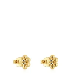 Brincos curtos flor banhados a ouro 18 K sobre prata e iolita Sugar Party