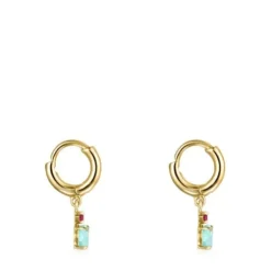 Brincos curtos Mini Ivette em Ouro com Amazonite e Rubi