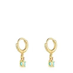 Brincos curtos Mini Ivette em Ouro com Amazonite e Rubi