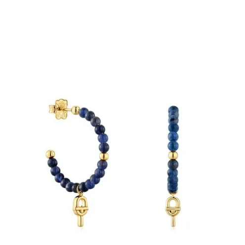 Brincos de argola com banho de ouro de 18 K sobre prata e sodalite TOUS MANIFESTO