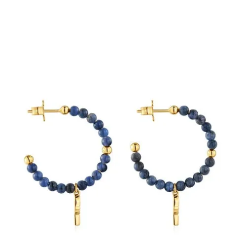 Brincos de argola com banho de ouro de 18 K sobre prata e sodalite TOUS MANIFESTO
