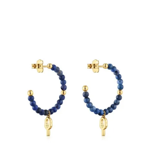 Brincos de argola com banho de ouro de 18 K sobre prata e sodalite TOUS MANIFESTO