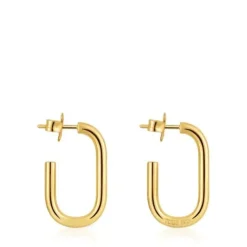 Brincos de argola compridos banhados a ouro de 18 K sobre prata 25 mm TOUS Basics
