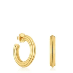 Brincos de argola compridos banhados a ouro de 18 K sobre prata e motivo flor TOUS 1950
