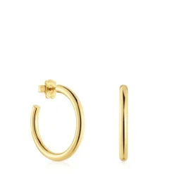 Brincos de argola compridos banhados a ouro de 18 K sobre prata 28 mm TOUS Basics