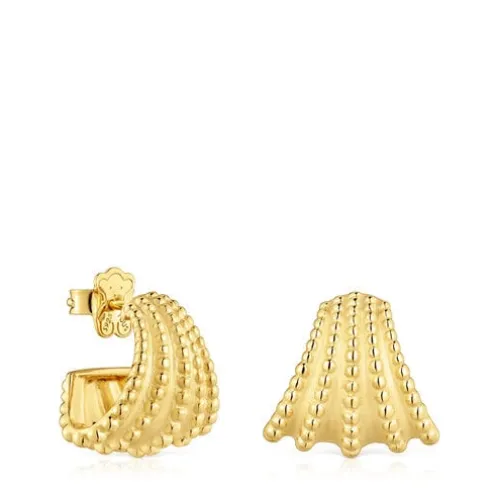 Brincos de argola curtos banhados a ouro de 18 K sobre prata TOUS Grain