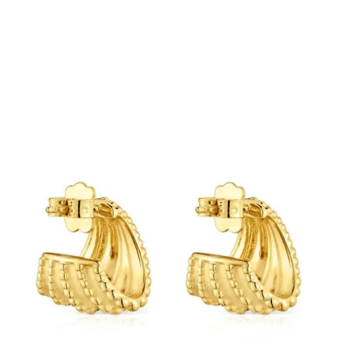 Brincos de argola curtos banhados a ouro de 18 K sobre prata TOUS Grain