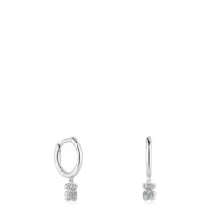 Brincos de argola curtos urso em ouro branco com diamantes TOUS Grain