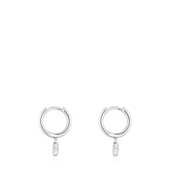 Brincos de argola curtos urso em ouro branco com diamantes TOUS Grain