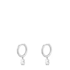 Brincos de argola curtos urso em ouro branco com diamantes TOUS Grain