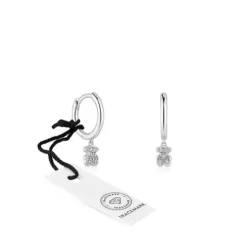Brincos de argola curtos urso em ouro branco com diamantes TOUS Grain