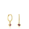 Brincos de argola curtos banhados a ouro de 18 K sobre prata e detalhe rodolita TOUS Basic Colors