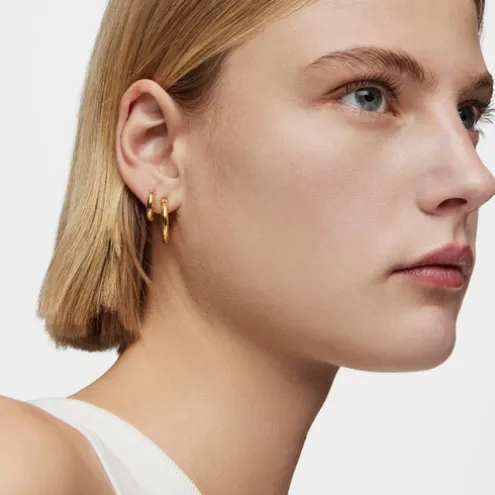 Brincos de argola curtos banhados a ouro de 18 K sobre prata 20 mm TOUS Basics