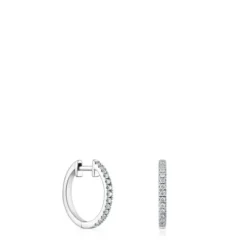 Brincos de argola curtos em ouro branco com diamantes 11 mm Les Classiques