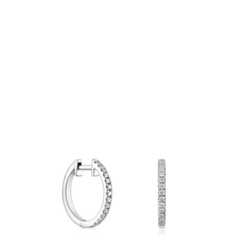 Brincos de argola curtos em ouro branco com diamantes 11 mm Les Classiques
