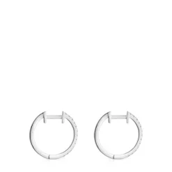 Brincos de argola curtos em ouro branco com diamantes 11 mm Les Classiques