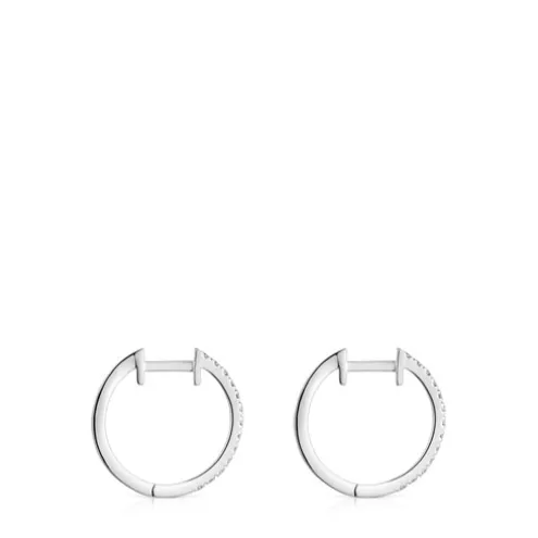Brincos de argola curtos em ouro branco com diamantes 11 mm Les Classiques