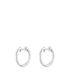 Brincos de argola curtos em ouro branco com diamantes 11 mm Les Classiques