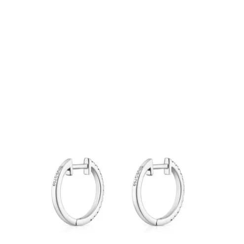 Brincos de argola curtos em ouro branco com diamantes 11 mm Les Classiques