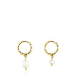 Brincos de argola curtos com banho de ouro de 18 K sobre prata e pérolas cultivadas Sugar Party